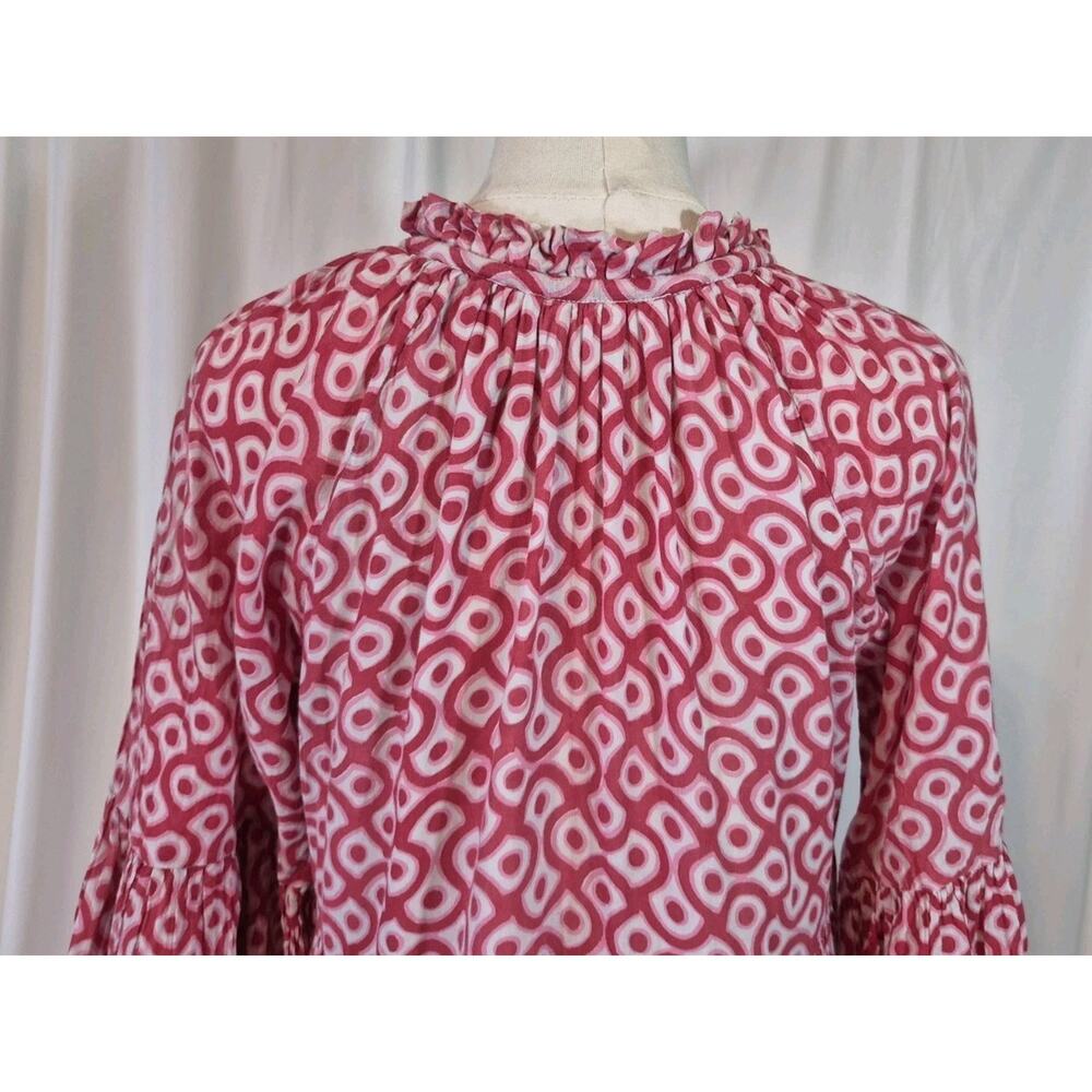 Tuckernuck Oliphant Pink Dot Geometric Balloon Sleeve Nouveau Mini Dress Medium - Picture 8 of 11